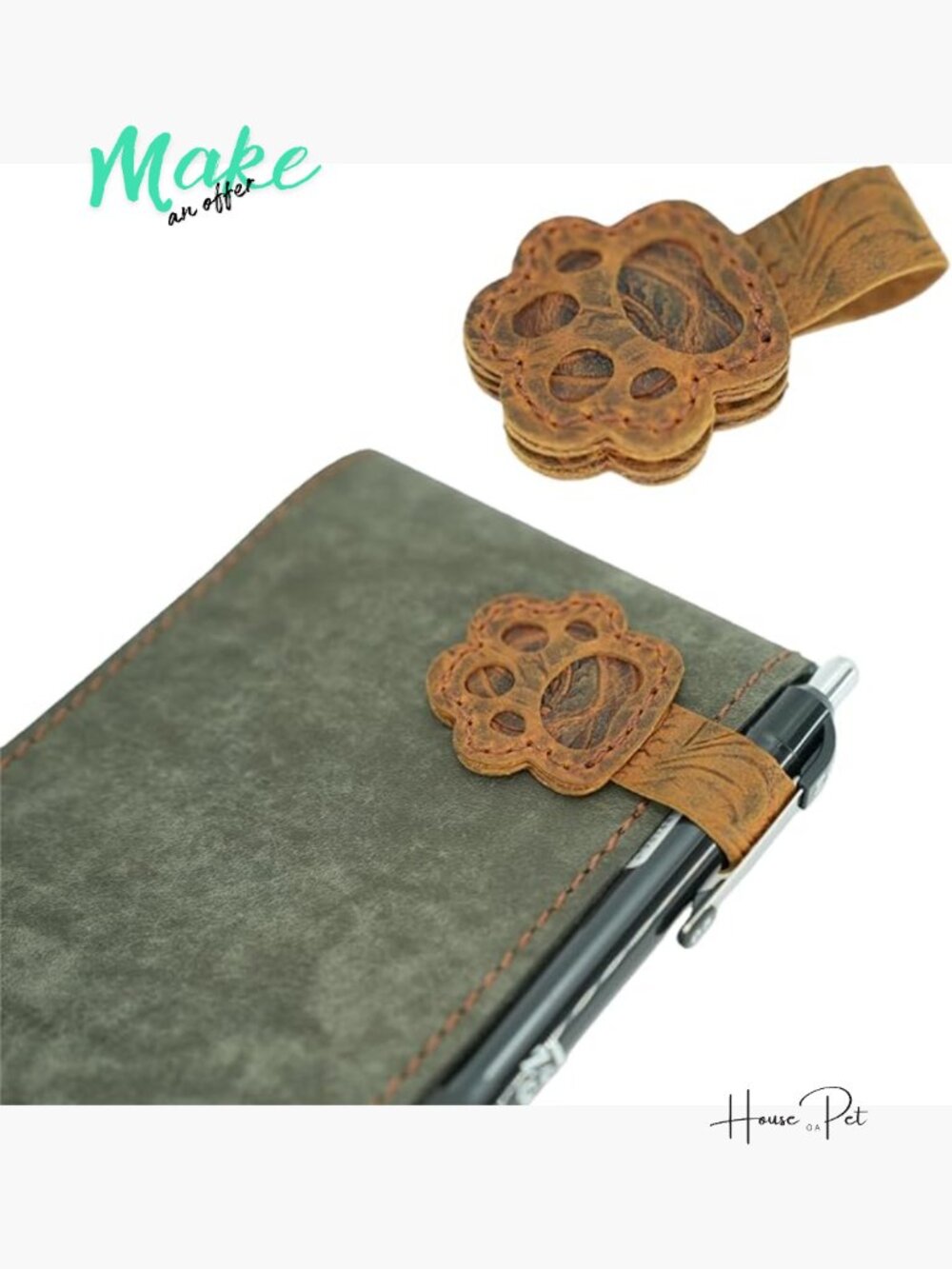 Genuine Leather Dog Claw Magnetic Pen Holder Clip Notebook Bookmark